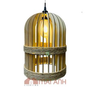 Đèn gỗ kiểu lồng chim bện dây thừng sáng tạo decor nội thất thân thiện môi trường