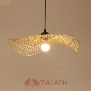 Đèn kiểu mây tre lá sen thả trần decor tiệm Bún Đậu Làng Vòng