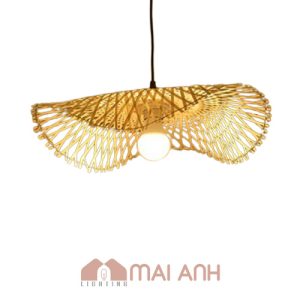 Đèn kiểu mây tre lá sen thả trần decor tiệm Bún Đậu Làng Vòng