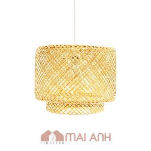 Đèn mây tre hai trụ lồng nhau D28cm trang trí tiệm Spa, quán ăn chay Tâm An