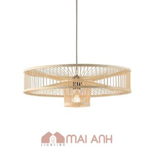 Đèn tăm tre thả trần mẫu bánh xe trang trí showroom, phòng họp, bàn học tập nghệ thuật