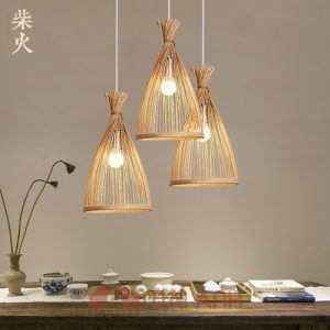 Đèn tre cách điệu kiểu buộc chóp đầu decor phòng trà thư giản nhẹ nhàng