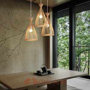 Đèn tre cách điệu kiểu buộc chóp đầu decor phòng trà thư giản nhẹ nhàng