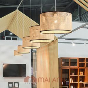 Đèn thả trụ tròn mắt cáo đan decor tinh tế Viện thẩm mỹ