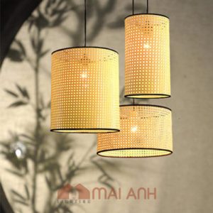 Đèn thả trụ tròn mắt cáo đan decor tinh tế Viện thẩm mỹ