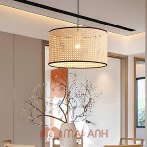 Đèn thả trụ tròn mắt cáo đan decor tinh tế Viện thẩm mỹ