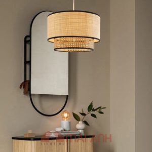 Đèn vải kết hợp lớp mây đan - xu hướng decor tối giản