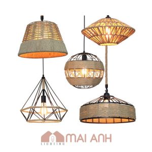 Đèn hình nón nữ quấn dây thừng decor salon Thới An cực chất