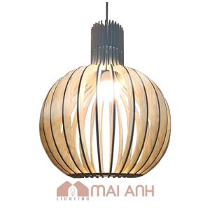 Đèn củ tỏi bằng gỗ cao cấp thả trần decor quán ăn chay Diệu Hạnh Q2 HCM