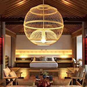 Đèn tăm tre decor hình cầu thả trần không gian resort Sông Bé Bình Dương