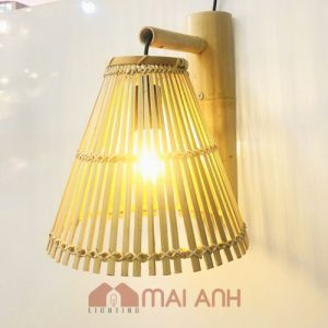 Đèn vách hình nón làm từ cật tre decor khu du lịch sinh thái mộc mạc, gần gũi