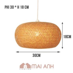 Đèn lồng mây tre đan quả bí ngô 2 lớp phi 30 cao 18cm