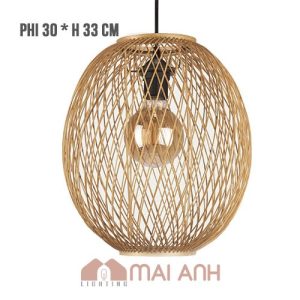 Đèn tre đan chéo dáng lồng tròn 30x33 cm trang trí phòng homestay, nhà nghỉ