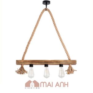 Đèn gỗ dây thừng gắn 3 bóng đèn decor shop thời trang Tân Phú