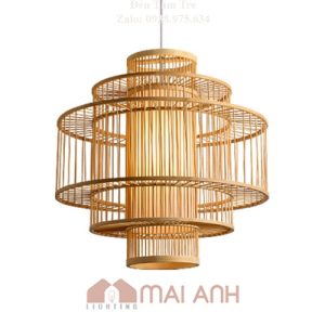 Đèn Thả Trần Tăm Tre Hình Trụ 3 Tầng Decor Quán Mộc Coffee ở Hóc Môn HCM